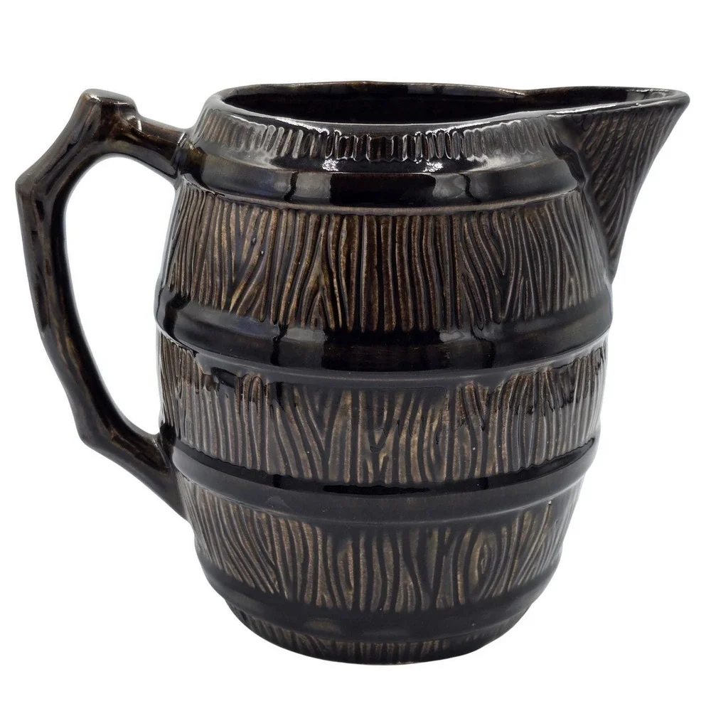 RARE Robinson Ransbottom Brown‎ Barrel Pitcher Roseville RRP Co Pottery USA Made